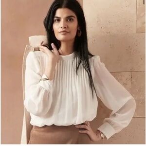 Pleated Mock-Collar Blouse